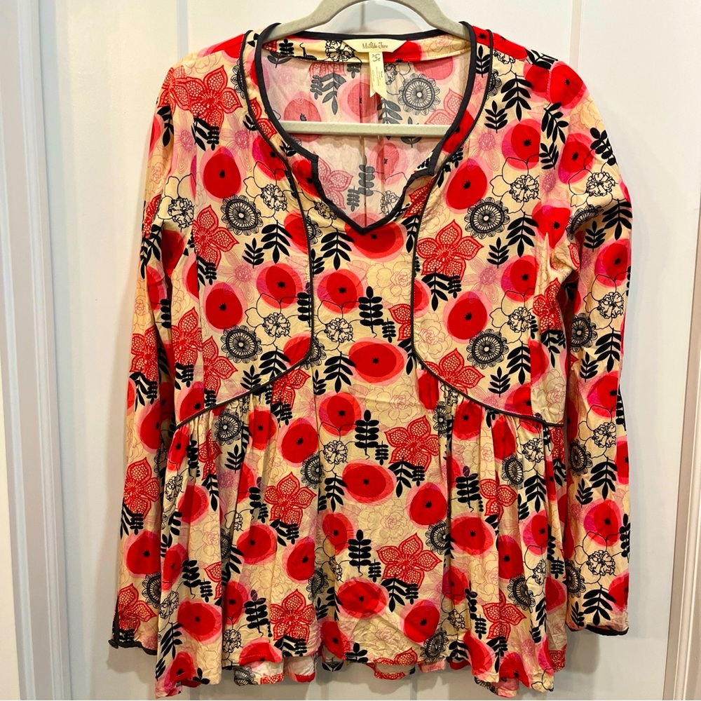 Matilda Jane Pink Floral Print Long Sleeve High Low Hem Peasant Top Blouse Small